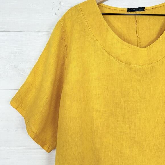 Made In Italy Womens Linen Tunic Top‎ Plus Size 3X Yellow Lagenlook Beach Summer - Picture 3 of 12